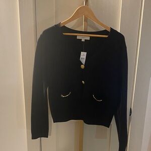 LOFT Navy Cardigan with Gold Accents